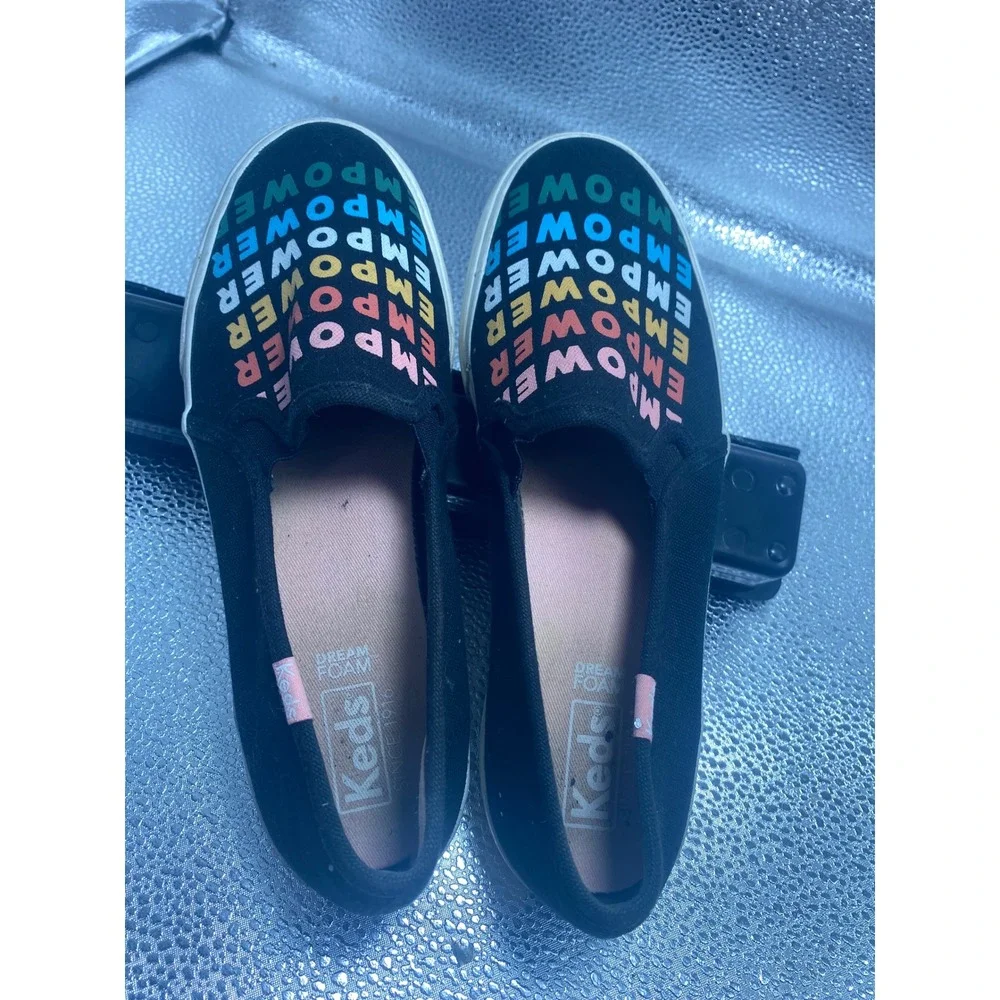 Keds Womens Empower Rainbow Slip On Sneakers Black Canvas Dream Foam Size 7